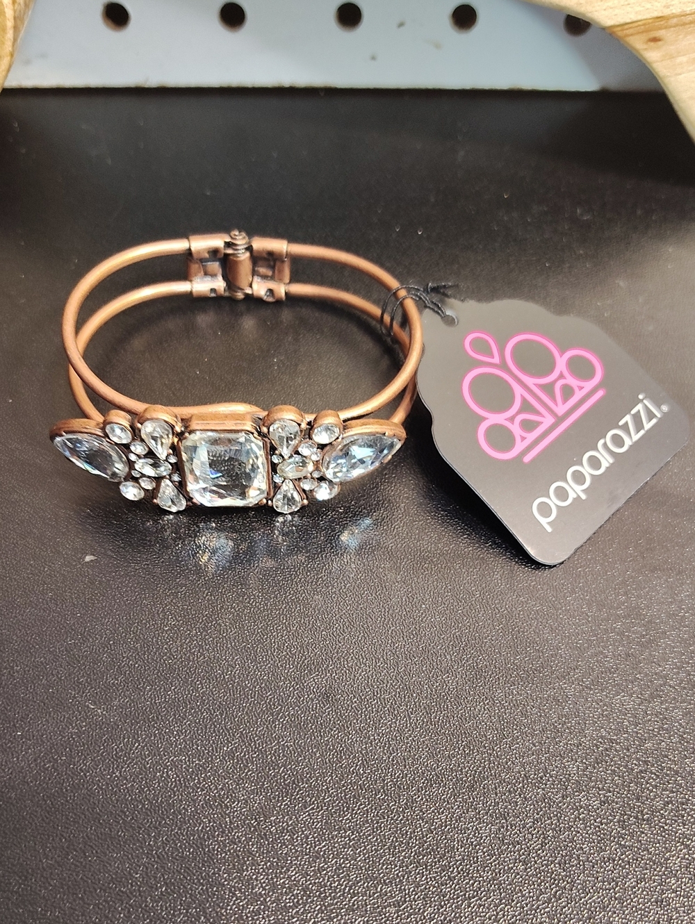 paparazzi Rose Gold-Tone Clear Crystal Cluster Bracelet